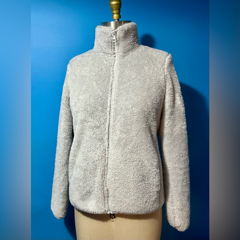 Uniqlo Gray Teddy Jacket Plush Fleece High Collar